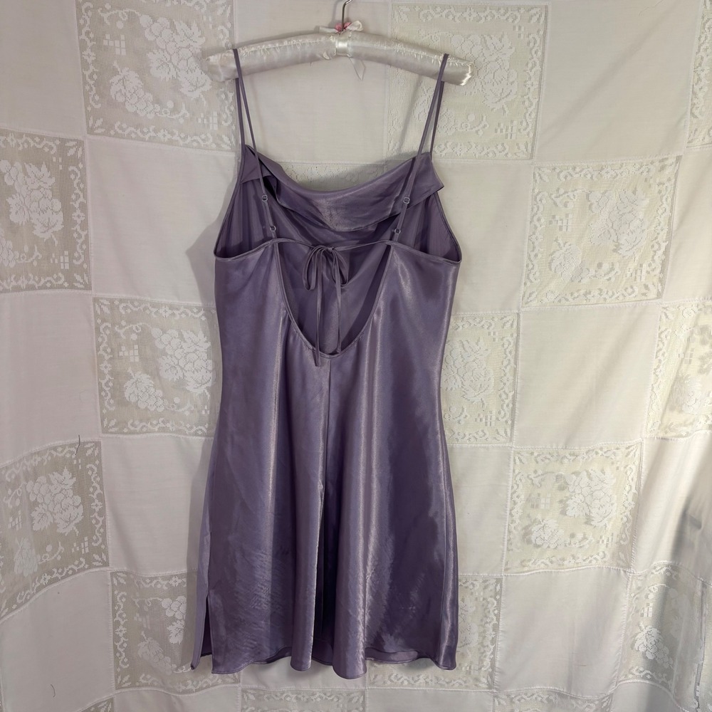 Lavender Purple Satin Cowl Neck Slinky Whimsy Mini Slip Dress Size M-L - Picture 12 of 12